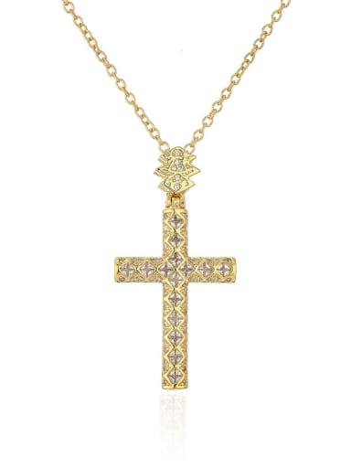 21972 Brass Cubic Zirconia Cross Vintage Regligious Necklace