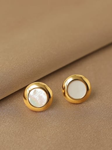 Brass Shell Round Vintage Stud Earring