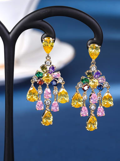3 Brass Cubic Zirconia Multi Color Geometric Luxury Cluster Earring