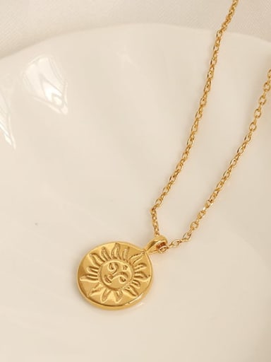 Brass Coin Vintage Sun Pendant Necklace