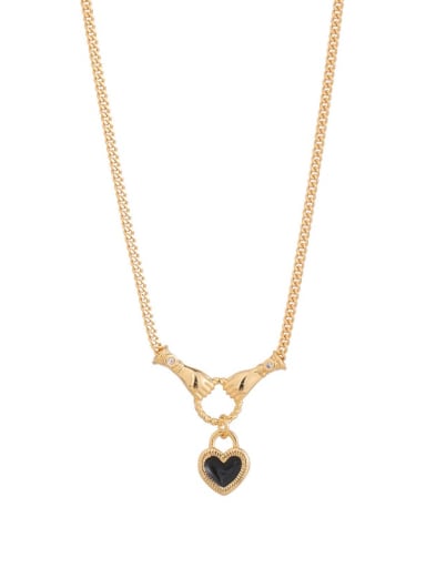 Love pendant necklace Brass Enamel Heart Vintage Beaded Necklace