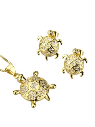 Brass Turtle Cubic Zirconia Earring and Necklace Set