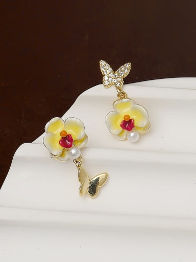 Brass Enamel Flower Minimalist Drop Earring