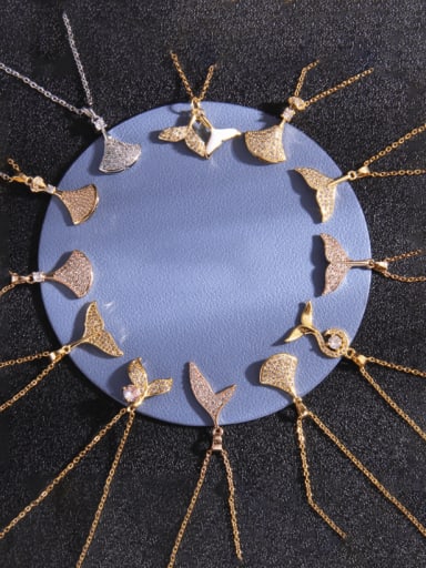 Brass Trend  Cubic Zirconia  FishTail Pendant Necklace