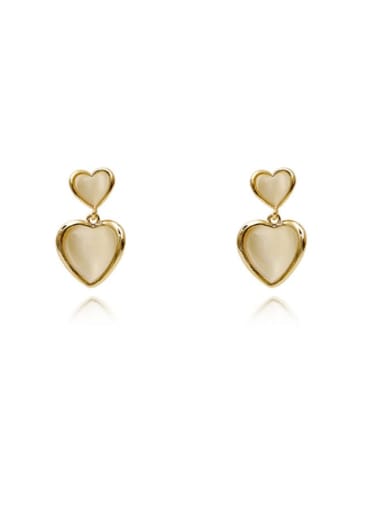 Brass Cats Eye Heart Minimalist Drop Trend Korean Fashion Earring