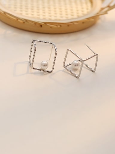 white K Copper Imitation Pearl Geometric Minimalist Stud Trend Korean Fashion Earring