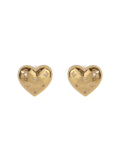Brass Rhinestone Heart Minimalist Stud Earring
