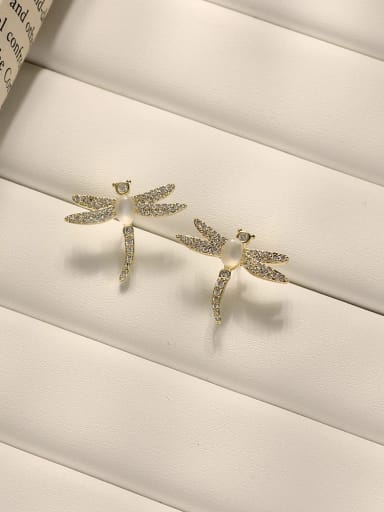 Copper Cubic Zirconia Dragonfly Vintage Stud Trend Korean Fashion Earring