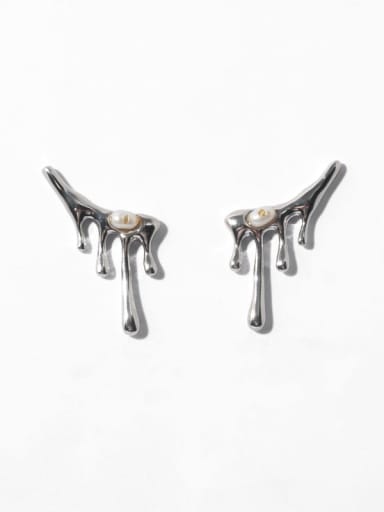Brass Imitation Pearl Water Drop Vintage Stud Earring