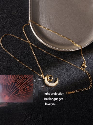 Copper Glass Stone Moon Trend Projection 100 languages I Iove You Necklace