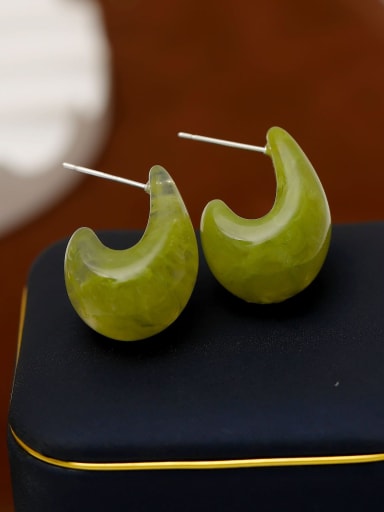 Green Brass Resin Water Drop Minimalist Stud Earring
