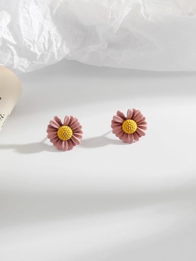 Copper Enamel Geometric Cute Flowers  Stud Trend Korean Fashion Earring