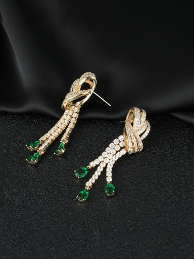 green Zinc Alloy Cubic Zirconia Tassel Luxury Cluster Earring