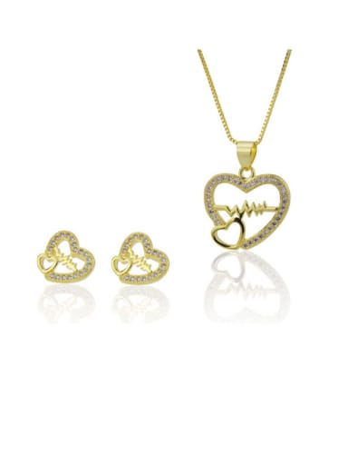 Brass Rhinestone Dainty Heart  Earring and Necklace Set