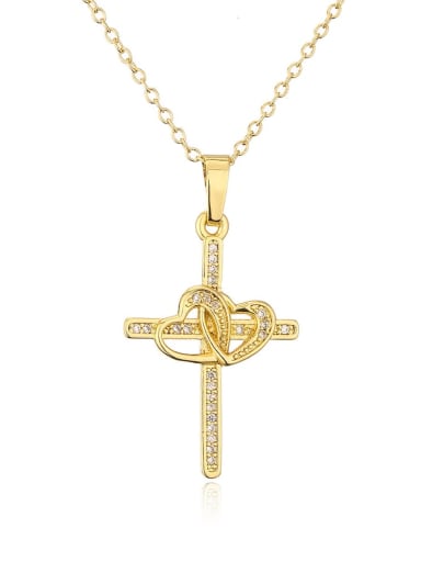 21957 Brass Cubic Zirconia Cross Vintage Necklace
