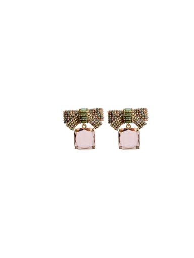 custom Brass Cubic Zirconia Pink Bowknot Vintage Stud Earring