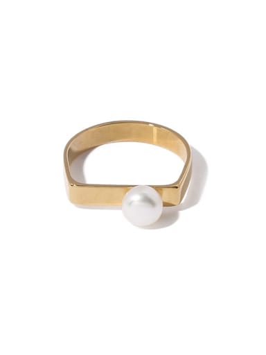 Wide ring Brass Imitation Pearl Geometric Minimalist Band Ring