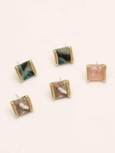 Brass Glass Stone Geometric Minimalist Stud Trend Korean Fashion Earring