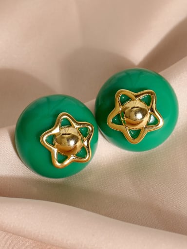 18K golden green [ ear clip] Brass Enamel Geometric Vintage Stud Earring