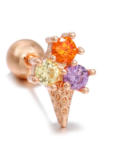 Egg cone rose gold Brass Cubic Zirconia Irregular Trend Single Earring(Single+Only One)