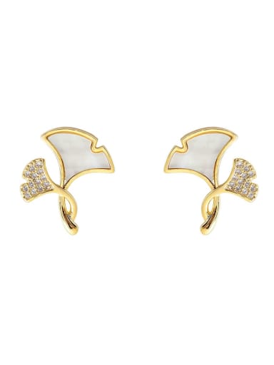 Brass Cubic Zirconia Enamel Leaf Vintage Clip Earring