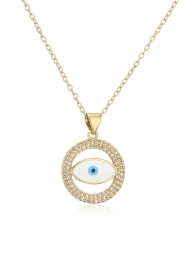 Brass Rhinestone Enamel Evil Eye Vintage Geometry Pendant Necklace