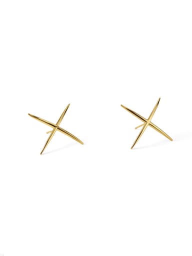 Brass  Minimalist  Glossy geometric line letter X earrings Stud Earring