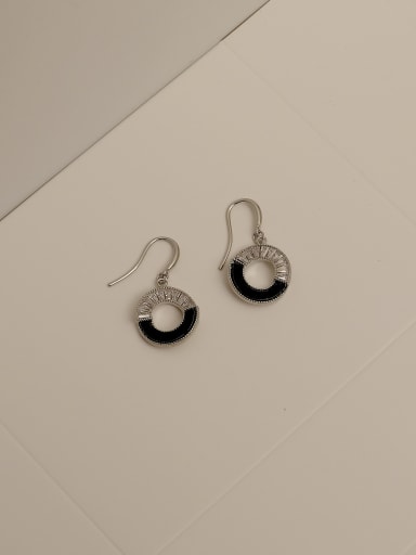 White K black Brass Cubic Zirconia Geometric Minimalist Hook Trend Korean Fashion Earring