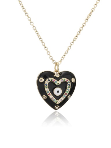 21422 Brass Enamel Vintage Heart  Pendant Necklace