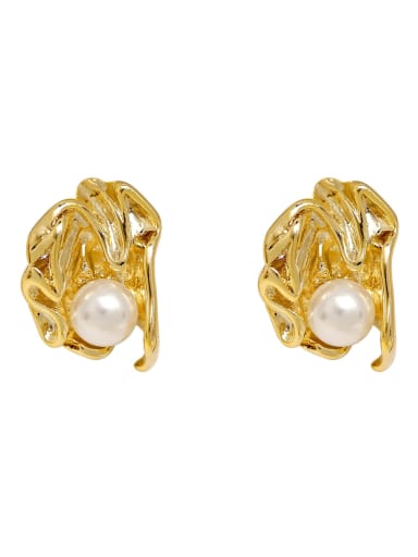 Brass Imitation Pearl Irregular Vintage Clip Earring