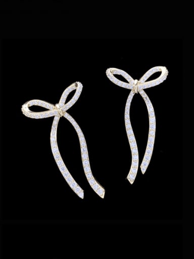 golden Brass Cubic Zirconia Tassel Minimalist Bowknot Cluster Earring