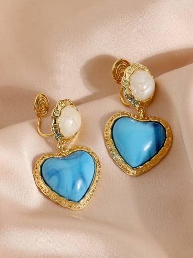 14k Gold  cilp Brass Enamel Heart Minimalist Drop Earring