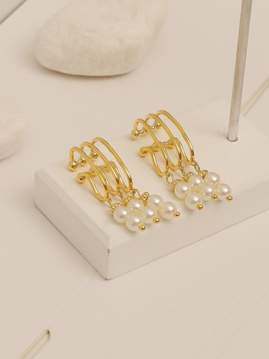 Brass Imitation Pearl Tassel Vintage Clip Trend Korean Fashion Earring