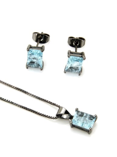 Brass Rectangle Cubic Zirconia Earring and Necklace Set