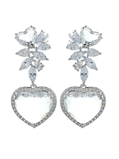 platinum Brass Cubic Zirconia Heart Luxury Drop Earring