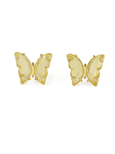 Brass Glass Stone Butterfly Minimalist Pendant Necklace