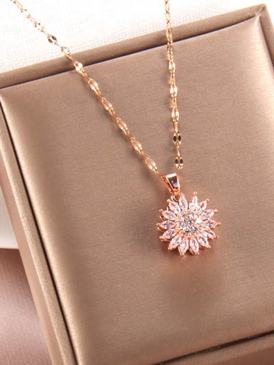 Rotating horse eye a211 Copper Cubic Zirconia Flower Trend Rotating  Pendant Necklace(Rotating Pendant)