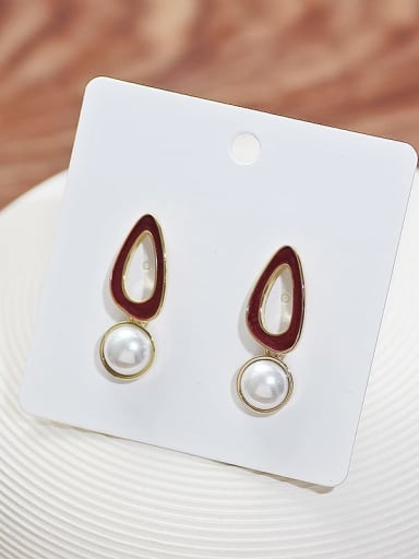 Copper Imitation Pearl Enamel Geometric Minimalist Drop Trend Korean Fashion Earring