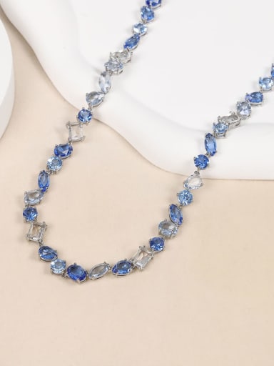Blue necklace Brass Cubic Zirconia Luxury Irregular Bracelet and Necklace Set