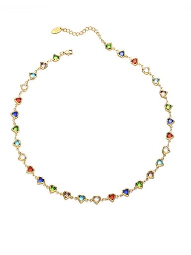 Brass Glass Stone Heart Minimalist Necklace