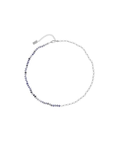 Natural titanium steel necklace 39+6cm Brass Imitation Pearl Bohemia Beaded Necklace