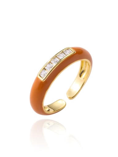 Brass Enamel Rhinestone Round Minimalist Band Ring