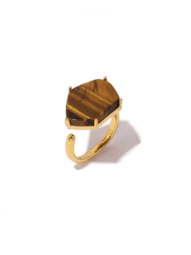 Brass Natural Stone Geometric Vintage Band Ring
