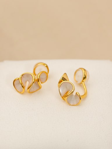 16K Gold Pearl Light White Brass Enamel Flower Minimalist Stud Earring