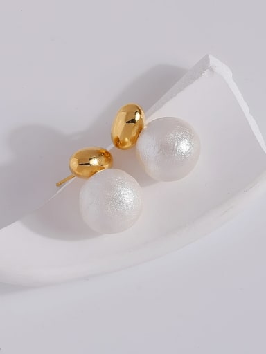 Brass Imitation Pearl Round Ball Minimalist Stud Earring