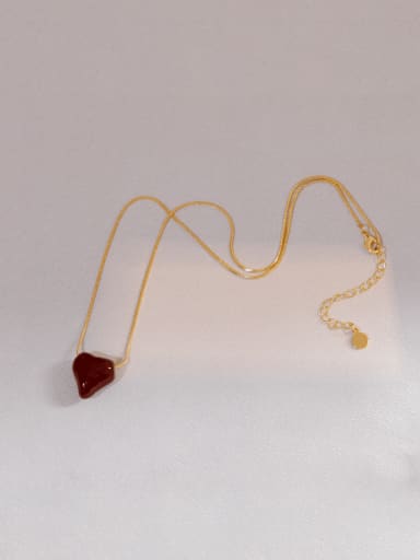 16K Gold+ Wine Red Brass Enamel Heart Minimalist Necklace