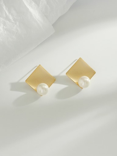 Dumb gold Copper Imitation Pearl Square Minimalist Stud Trend Korean Fashion Earring