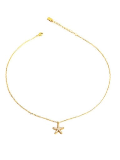 Golden starfish Titanium Steel Natural Stone Star Minimalist Beaded Necklace