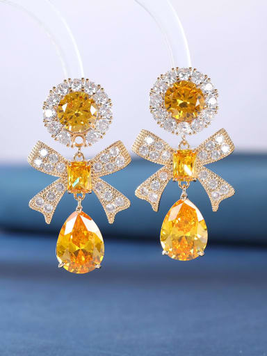yellow Brass Cubic Zirconia Multi Color Bowknot Luxury Cluster Earring