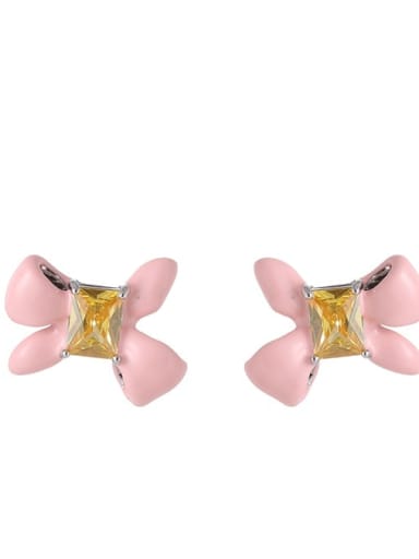 Brass Cubic Zirconia Bowknot Cute Stud Earring